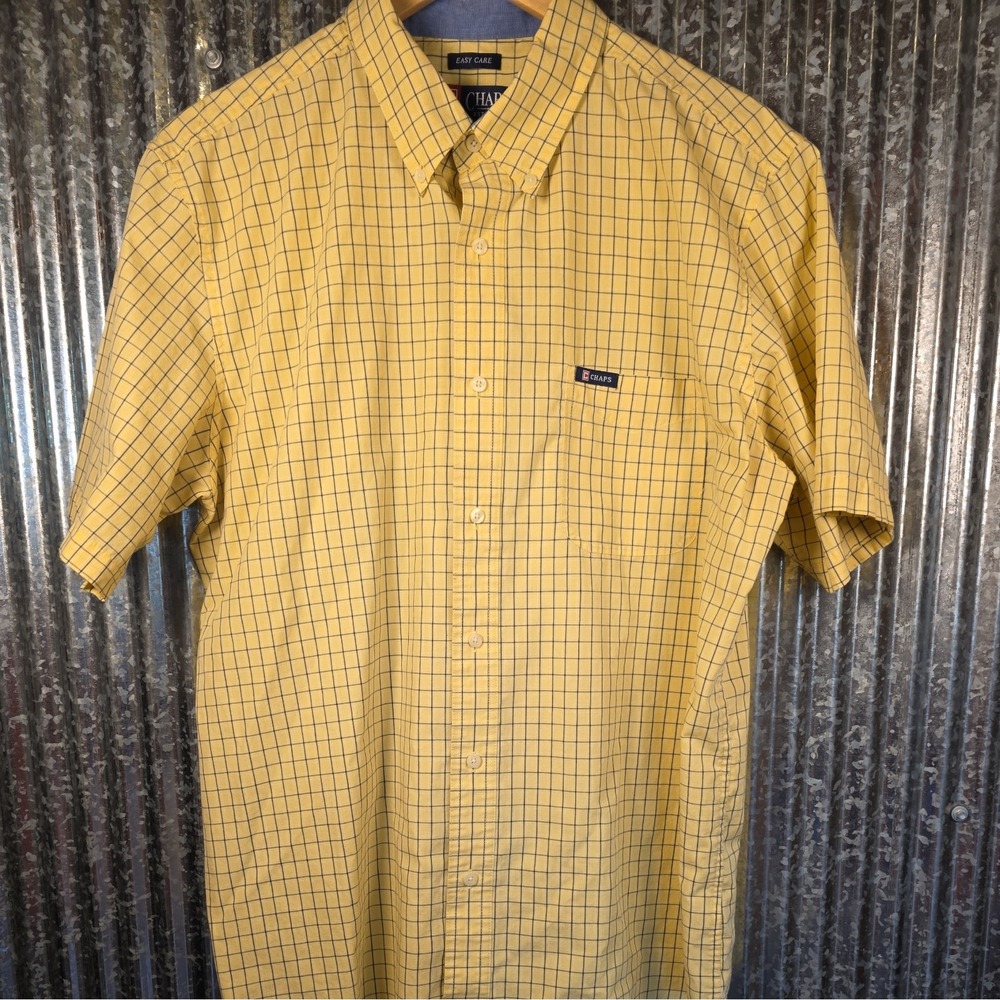 Chaps Shirt Yellow Plaid Short Sleeve Button Up Easy Care‎ Shirt Size X-Large